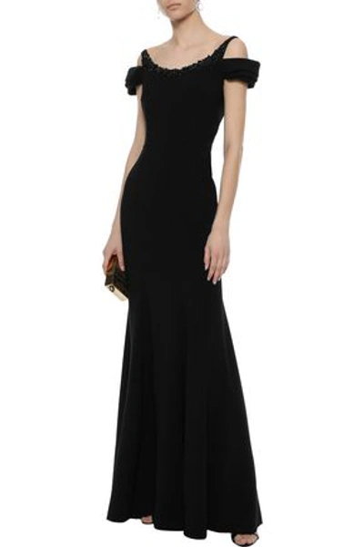 Shop Marchesa Notte Cold-shoulder Embellished Cady Gown In Black