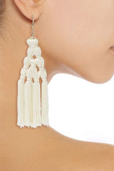 Shop Kenneth Jay Lane Woman Gold-tone Tasseled Cord Earrings White