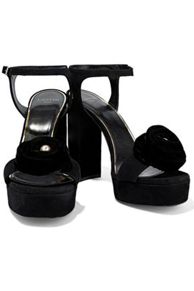 Shop Lanvin Floral-appliquéd Suede Platform Sandals In Black