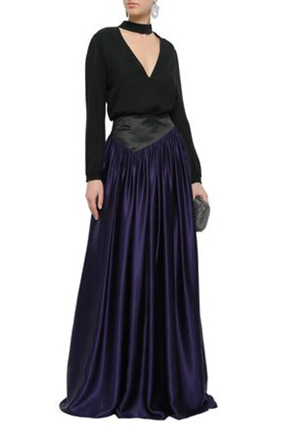 Shop Lanvin Woman Paneled Gathered Silk-satin Maxi Skirt Dark Purple