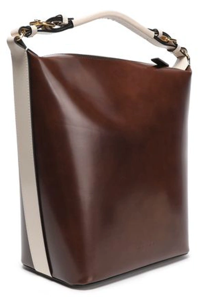 Shop Marni Woman Glossed-leather Tote Chocolate