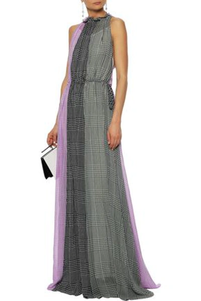 Shop Lela Rose Color-block Gingham Silk-chiffon Gown In Dark Gray