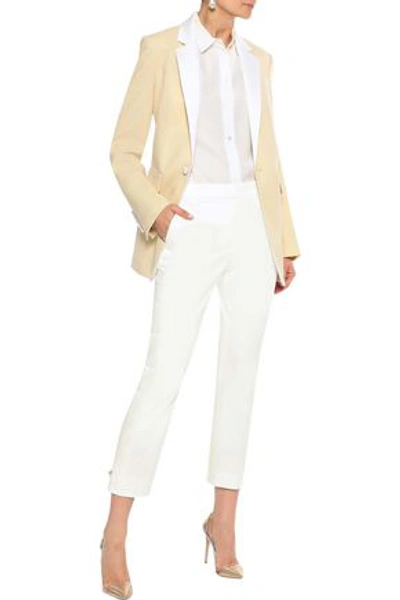 Shop Max Mara Woman Guglia Cropped Stretch-cotton Slim-leg Pants Off-white