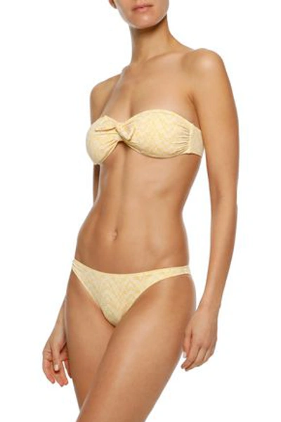 Shop Melissa Odabash Aruba Knotted Printed Bandeau Bikini Top In Pastel Yellow