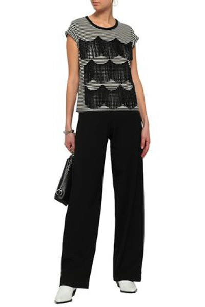 Shop Marc Jacobs Woman Fringed Striped Cotton-jersey T-shirt Black