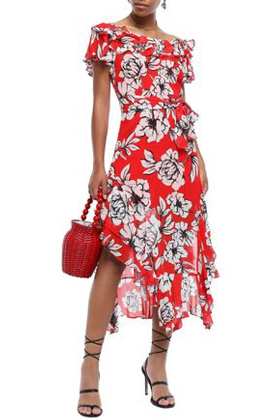 Shop Marissa Webb Woman Asymmetric Ruffled Crinkled-silk Dress Red