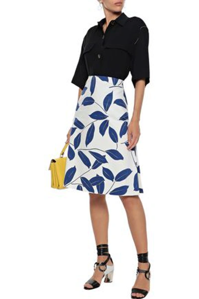 Shop Marni Woman Flared Printed Cotton And Linen-blend Twill Skirt White