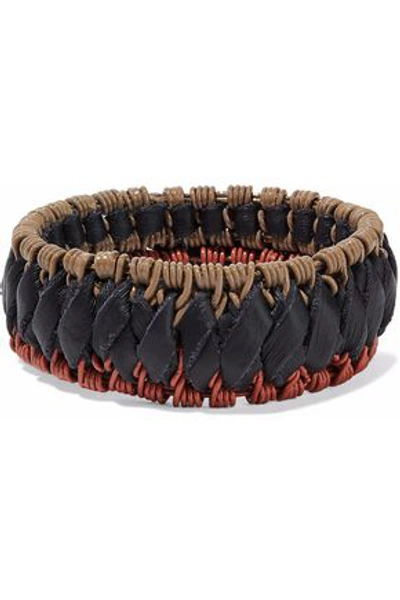 Shop Marni Braided Faux Leather Bangle In Black