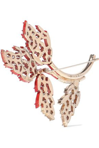 Shop Marni Woman Gold-tone Coated Crystal Brooch Tomato Red