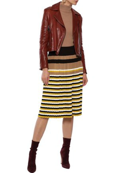 Shop Marni Woman Pleated Striped Wool Skirt Sand