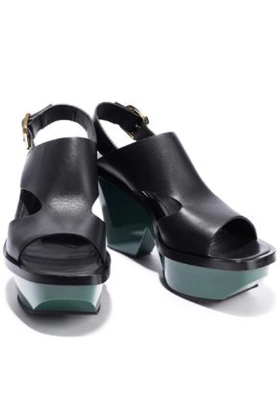 Shop Marni Woman Cutout Leather Platform Sandals Black