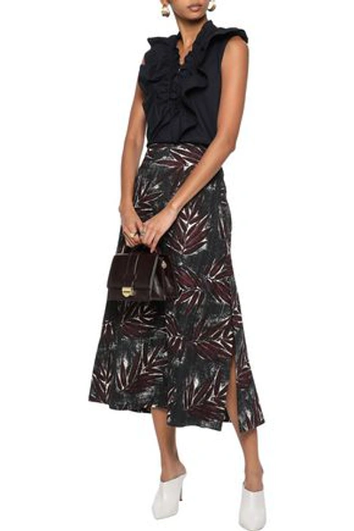 Shop Marni Woman Printed Cotton And Silk-blend Twill Midi Skirt Black