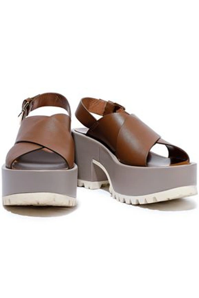 Shop Marni Woman Leather Platform Slingback Sandals Light Brown