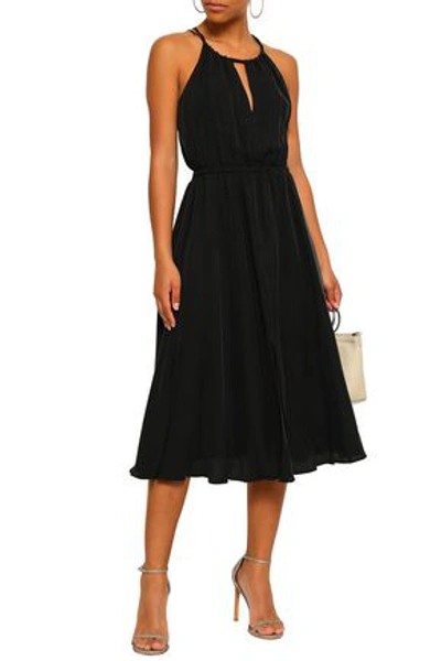 Shop Milly Woman Cutout Washed-twill Midi Dress Black
