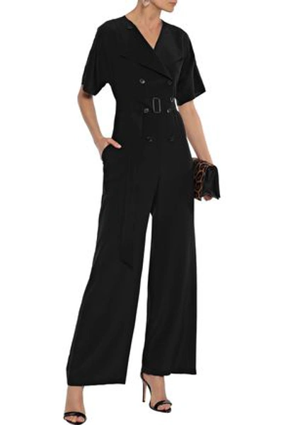 Shop Max Mara Woman Belted Silk Crepe De Chine Jumpsuit Black