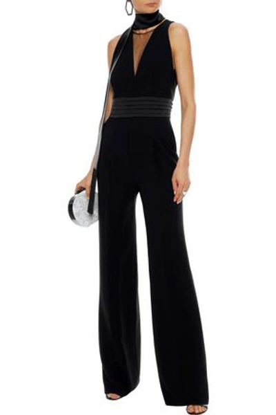 Shop Max Mara Woman Teorema Tie-neck Tulle-paneled Cady Jumpsuit Black