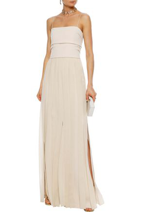 Max Mara Woman Pleated Cady And Georgette Gown Beige | ModeSens