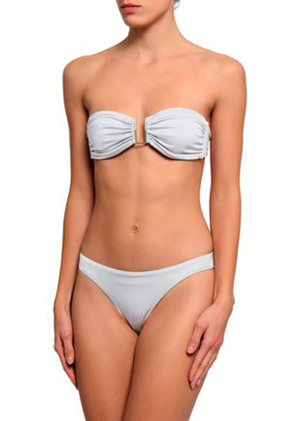 Shop Melissa Odabash Barcelona Embellished Ruched Bandeau Bikini Top In Silver