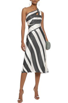 striped satin midi dress