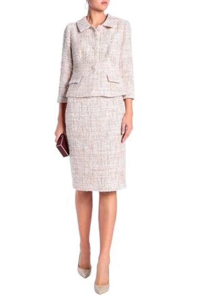 Shop Mikael Aghal Woman Sequin-embellished Bouclé-tweed Suit Pastel Pink