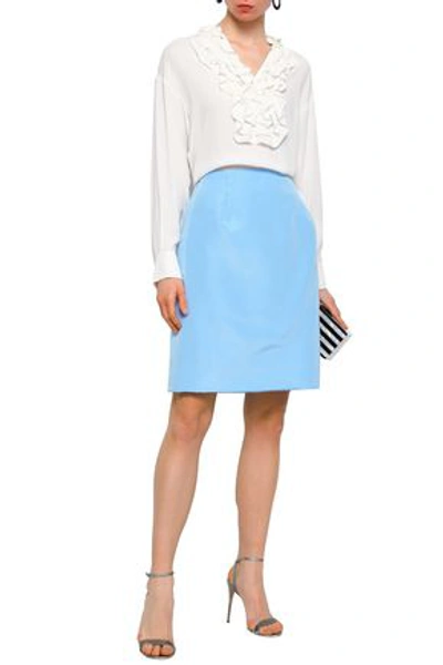 Shop Oscar De La Renta Silk-faille Pencil Skirt In Azure