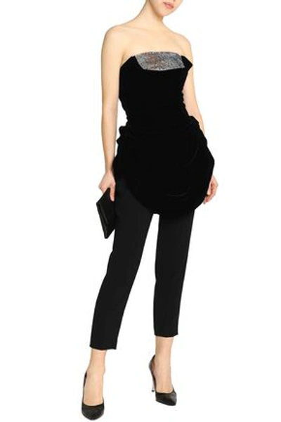 Shop Oscar De La Renta Woman Strapless Sequined Velvet Top Black