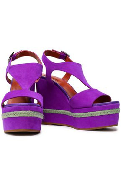 Shop Missoni Woman Jute-trimmed Suede Wedge Slingback Sandals Violet