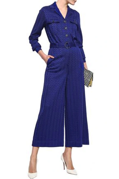 Shop Missoni Woman Cropped Belted Crochet-knit Jumpsuit Royal Blue