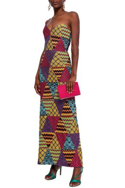 Shop Missoni Woman Strapless Patchwork-effect Metallic Crochet-knit Maxi Dress Marigold