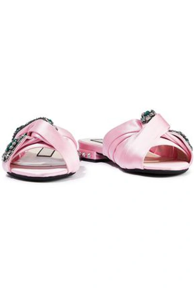 Shop N°21 Woman Knotted Crystal-embellished Satin Slides Baby Pink