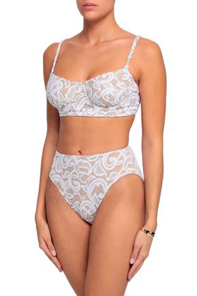 Shop Norma Kamali Woman Stretch-lace Underwired Bikini Top White