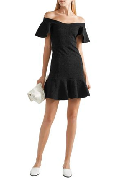 Shop Opening Ceremony Woman Off-the-shoulder Floral-jacquard Mini Dress Black