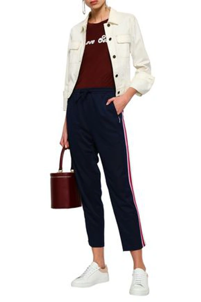 Shop Rebecca Minkoff Jolie Cropped Striped Piqué Track Pants In Midnight Blue