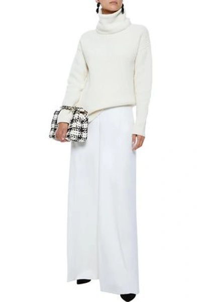 Shop Oscar De La Renta Woman Wool-blend Twill Wide-leg Pants Ivory