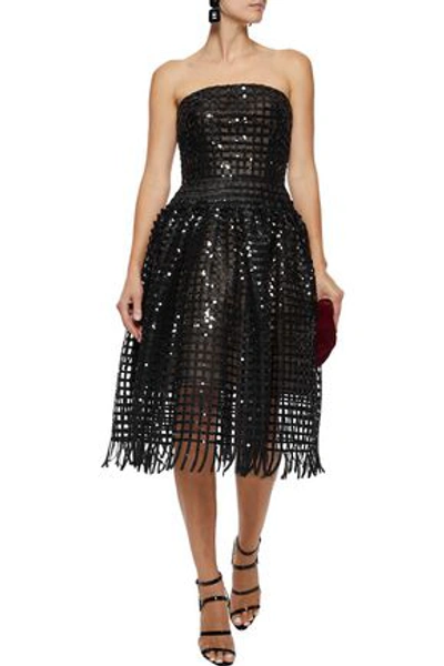 Shop Oscar De La Renta Woman Strapless Embellished Tulle Midi Dress Black