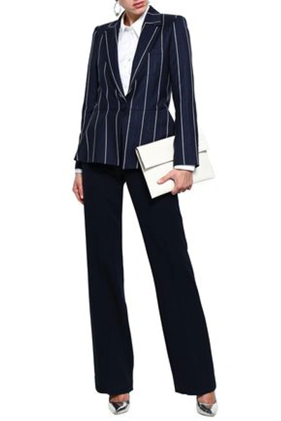 Shop Oscar De La Renta Woman Striped Wool-blend Blazer Navy