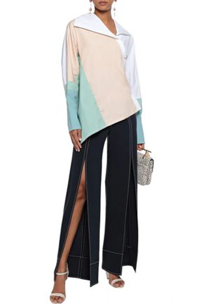 Shop Peter Pilotto Woman Asymmetric Color-block Cotton-poplin Shirt Beige