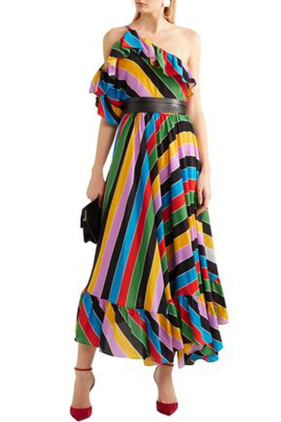 Shop Philosophy Di Lorenzo Serafini Woman One-shoulder Striped Silk Crepe De Chine Maxi Dress Multicolor