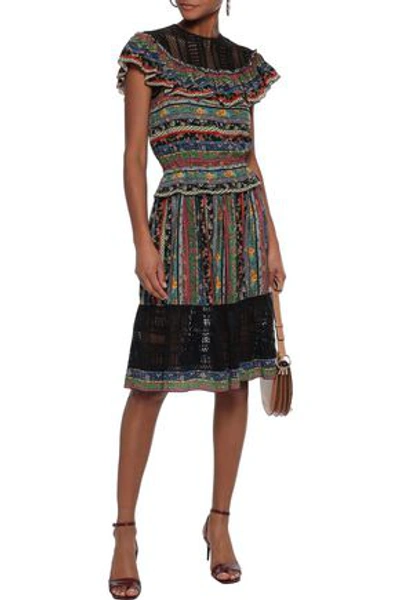Shop Philosophy Di Lorenzo Serafini Woman Lace-paneled Ruffled Printed Silk Dress Multicolor