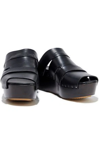 Shop Rick Owens Woman Leather Platform Wedge Sandals Black