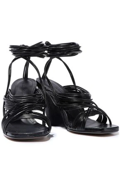 Shop Rick Owens Woman Tangle Leather Wedge Sandals Black