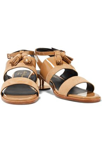 Shop Robert Clergerie Woman Suede And Patent-leather Sandals Beige