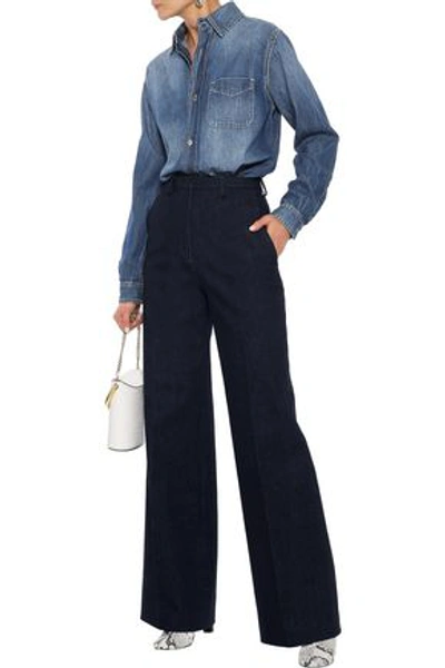 Shop Roberto Cavalli Woman High-rise Wide-leg Jeans Dark Denim