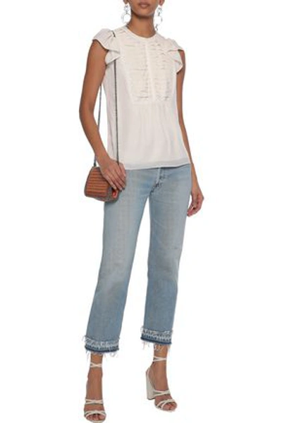 Shop Rebecca Minkoff Woman Sheldy Lace-trimmed Pintucked Crepe De Chine Blouse Cream