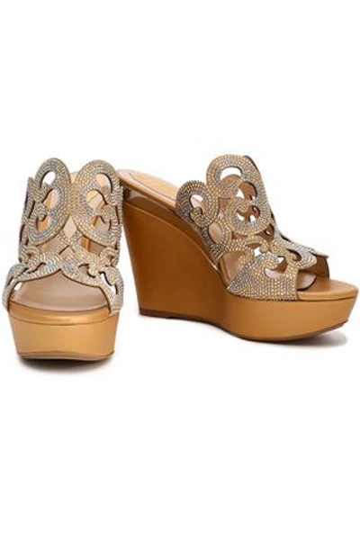 Shop René Caovilla Rene' Caovilla Woman Crystal-embellished Laser-cut Leather Platform Sandals Gold