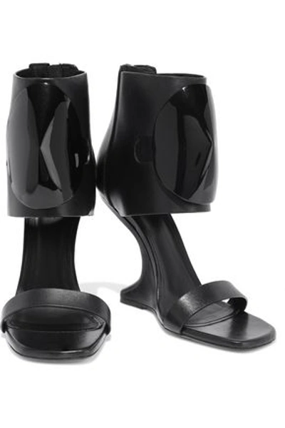 Shop Rick Owens Woman Disc Embellished Metallic Textured-leather Wedge Sandals Black