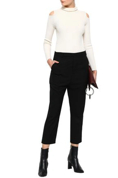 Shop Rick Owens Woman Easy Astaire Cropped Crepe Tapered Pants Black