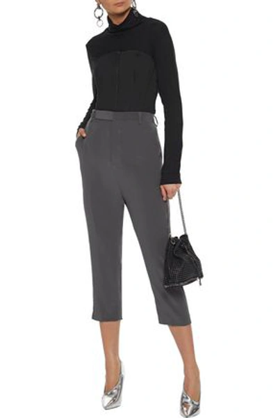 Shop Rick Owens Woman Cropped Silk Tapered Pants Anthracite