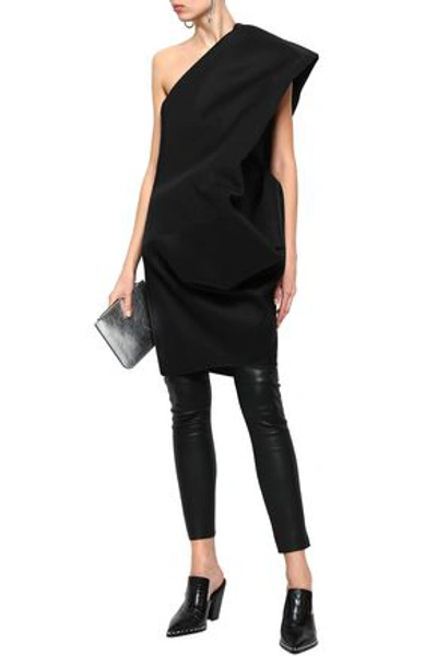 Shop Rick Owens Woman Bouquet One-shoulder Paper-blend Jacquard Mini Dress Black