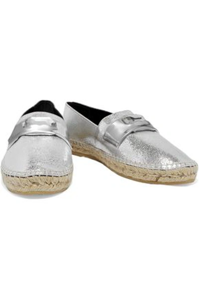 Shop Robert Clergerie Woman Etoile Embellished Metallic Cracked-leather Espadrilles Silver